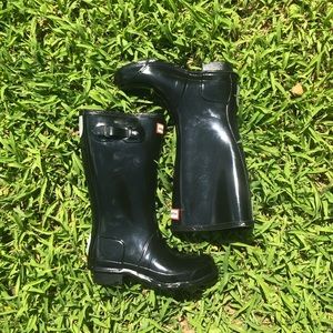 Hunter Kids Glaze Black Boots Girls 4 Boys 3 NWOT